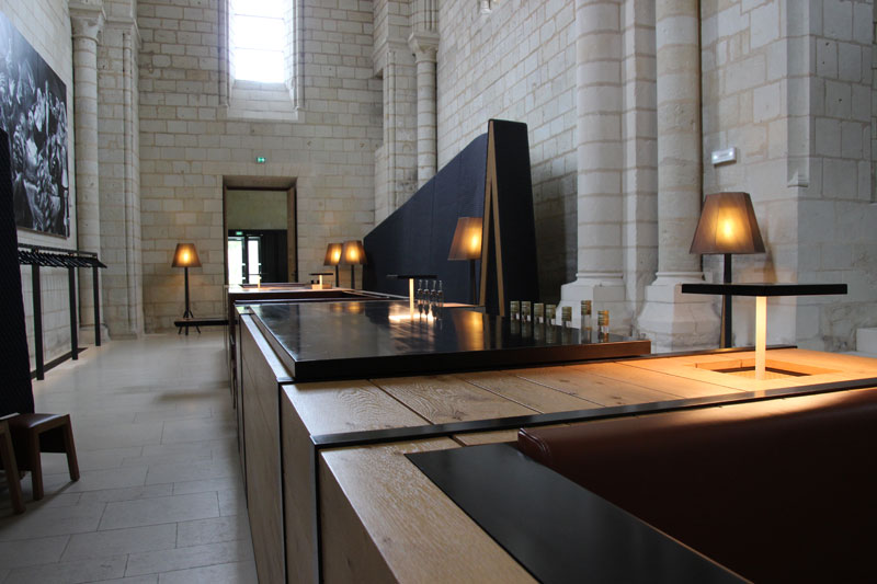 The bar at the Abbey de Fontevraud - modern meets ancient in a perfect marriage of styles