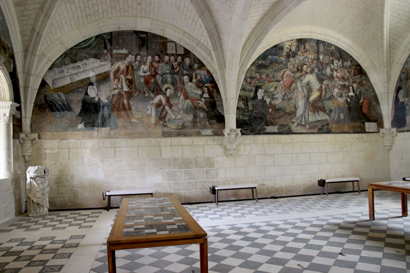 Beautiful frescoes on the walls of the Abbey of Fontevraud