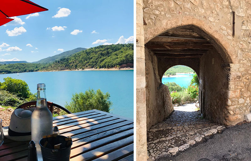 Village historique de Bauduen, Provence Vue à travers la rue pavée voûtée de Bauduen, Provence