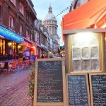 Cobbled rue de Lille, Boulogne-sur-Mer a dusk