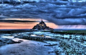 Mont Saint Michel Normandy on a stormy day