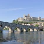 Bridge over a river leading to the city of Beziers, southern France