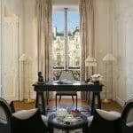 Stylish hotel room overlooking Champs Elysees Paris at Le Fouquet