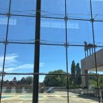 Statue of a horse on a roof overlooking the city of Strasbourg at the Museum of Contemporary art