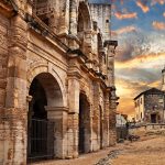 Arles arena at sunset