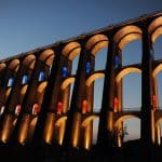 3-storey viaduct lit up at night