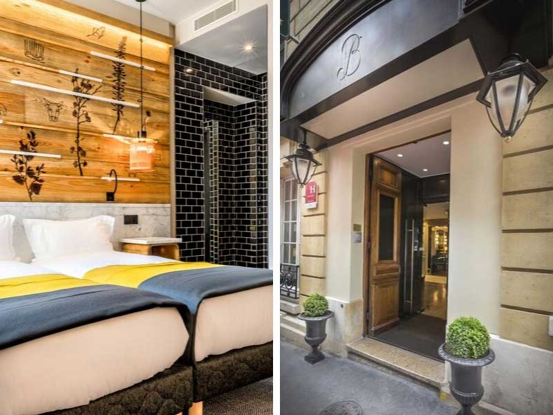 Chambre d'hôtel à Paris et façade d'hôtel à Paris