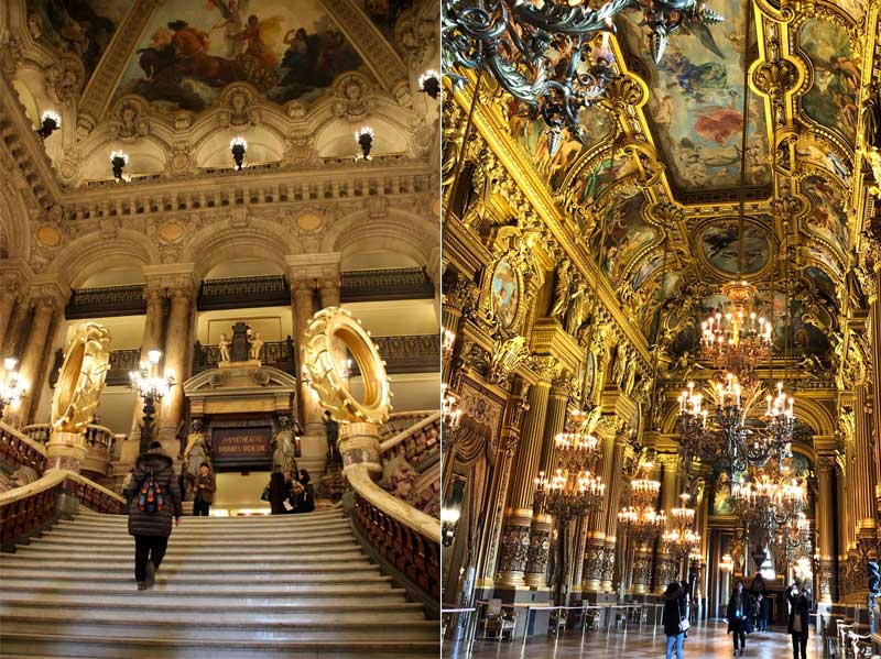 Les galeries fastueuses, dorées et glamour de l'Opéra Garnier Les galeries de l'Opéra de Paris sont ornées de lustres et les murs sont décorés de peintures à l'huile