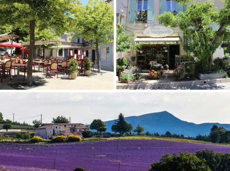 Rues pavées, cafés et boutiques à Sault Rues pavées, cafés et boutiques du village de Sault, Provence
