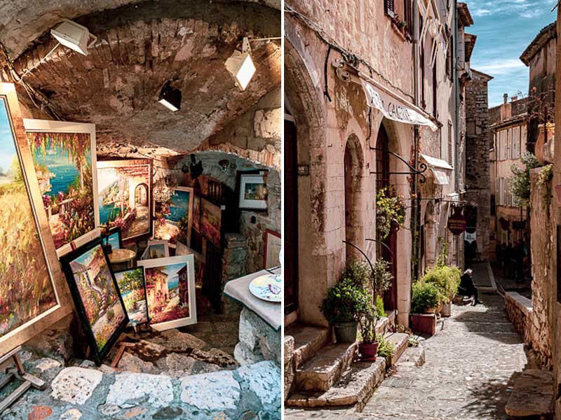 Galerie d'art dans une cave en pierre à St Paul-de-Vence Provence