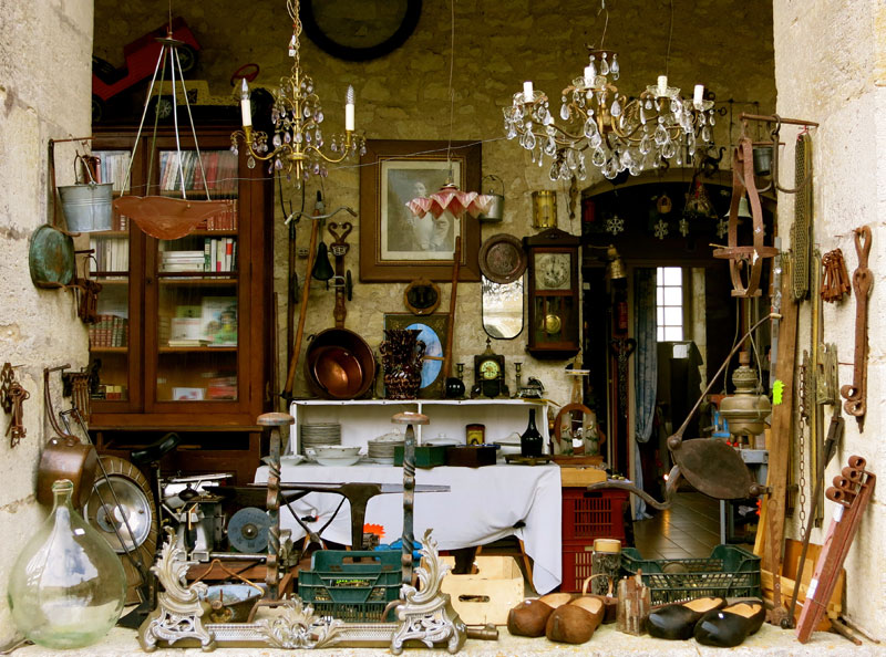 Pots and pans, lights and armoires, Champagne coupes and more, treasures in Gascony