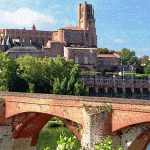 view of the city of Albi from the river bank