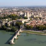Aerial view of Avignon city, Provence, France, huge palace of the popes dominates the town