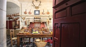 Open door to the kitchen of the Chateau de Brissac, Loire Valley