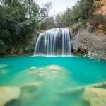 Waterfall in Sillans de Cascade, Provence, a turquoise pool at the base