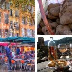 a basket of truffles and a picnic with wine in Provence France