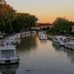 Boats tied alongside the Canal du Midi
